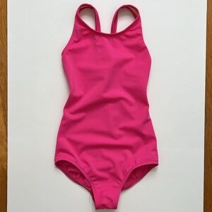 Land’s End Girls 8S Solid Pink Racerback Swimsuit Lined One Piece Swim Suit
